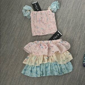 Floral Smocked Top and Tiered Skirt Set
